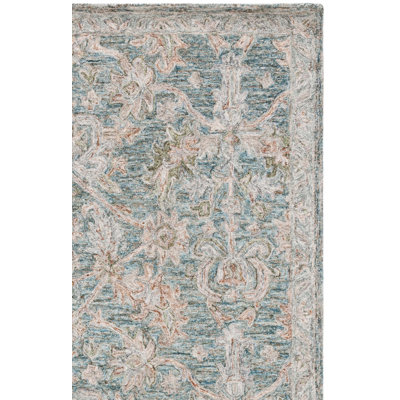Teal Green Hand-Tufted Wool Oriental Rug