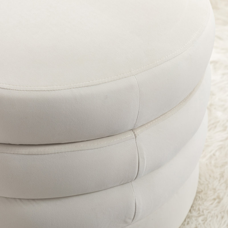 Minaal Upholstered Ottoman, Ivory Velvet Fabric