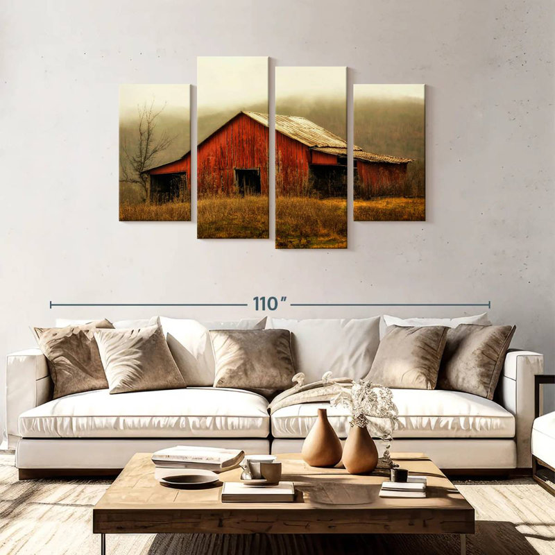Skylight Barn dans le brouillard, H 48 po x l 75 po