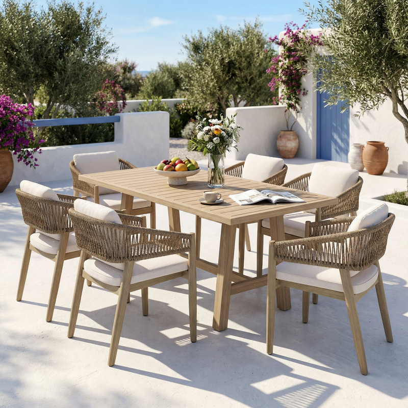Outdoor 6-person Dining Set With Cushions, 6, 30" H x 67" W x 35" D 
