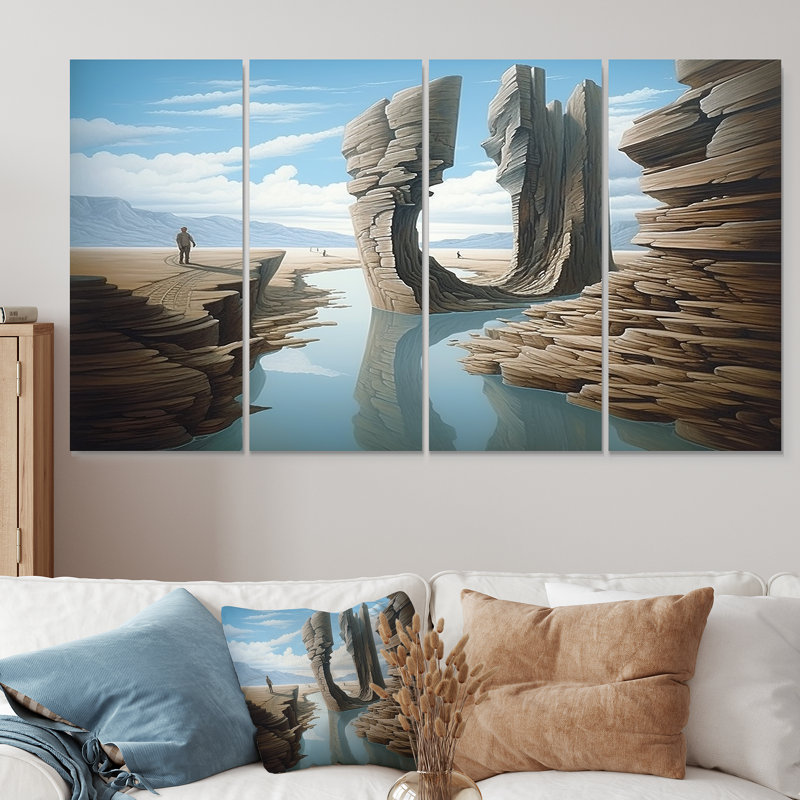 «River Into surreal fantasies Exploration II», art mural surréalisme, H 32 po x l 64 po