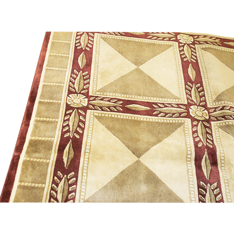 Hand Knotted Wool Area Rug in Red