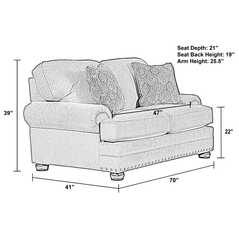 Schantz 70" Recessed Arm Loveseat with Reversible Cushions, Nickle