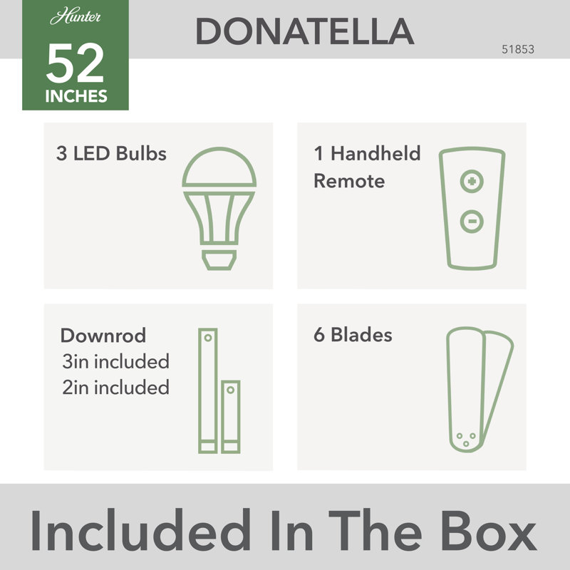 Donatella 52" 6 - Blade Ceiling Fan with Lights and Remote, Black