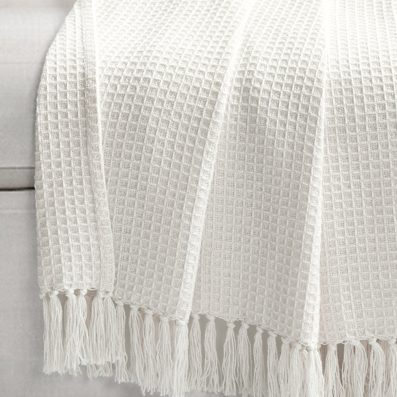 Jeté en tricot de coton gaufré, Blanc