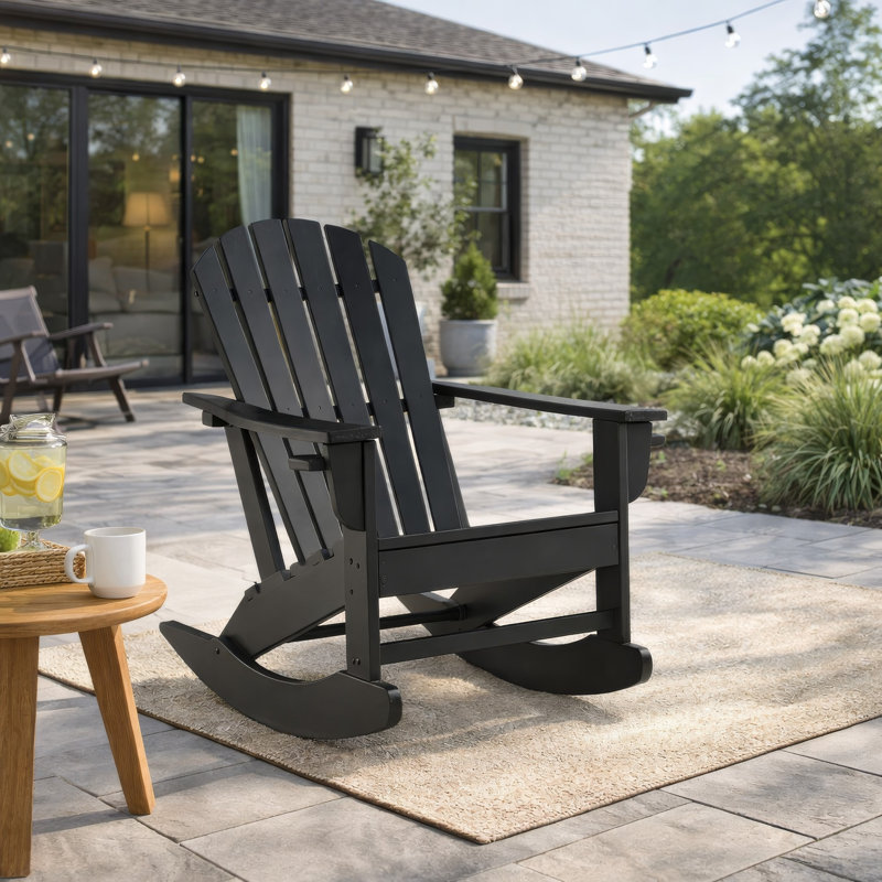 Chaise berçante d'extérieur en polyéthylène Caty, Noir