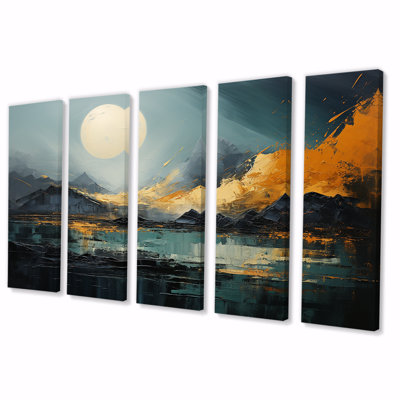 Gris et jaune, paysage de montagne abstrait III - paysages abstraits, ensemble d'art mural 5 pièces