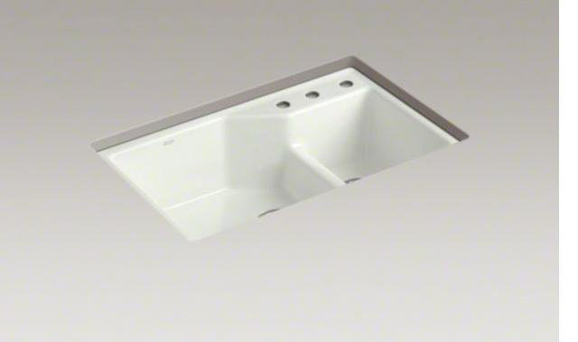 Indio® 33" L x 21.125" W Double Basin Undermount Kitchen Sink with Accessories, 3 hole, Basalt