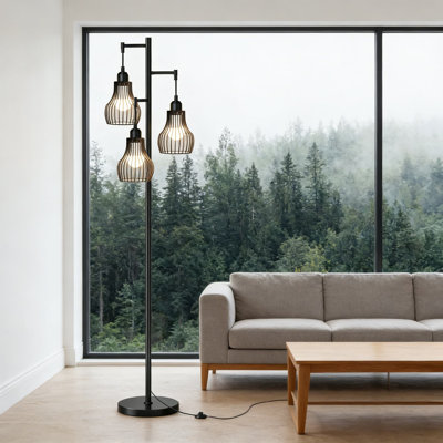 Lampe sur pied à intensité variable avec télécommande, luminosité et température de couleur réglables, abat-jour à 3 cages avec minuterie pour le salon, la chambre à coucher et le bureau