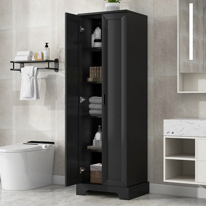 Laurah Storage Cabinet with Two Doors for Bathroom, Office,Bathroom Storage Cabinet with Adjustable Shelf,MDF Board, Black