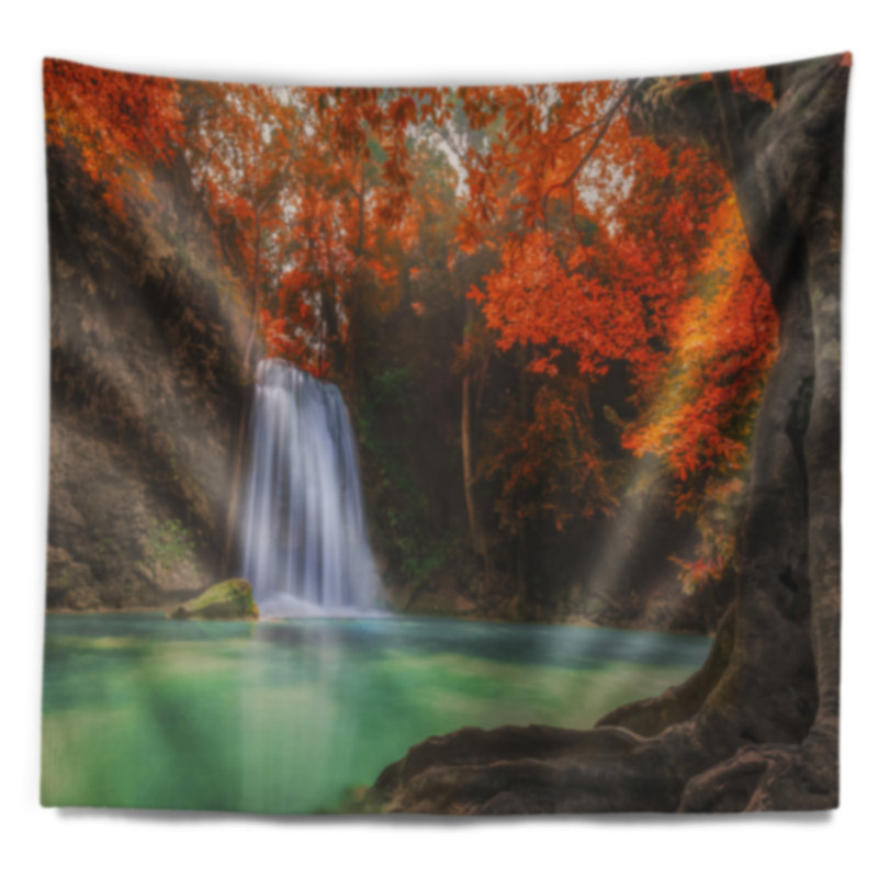 Tapisserie murale cascade, décor de paysage naturel d'Erawan - cascade d'Erawan, H 50 po x l 60 po
