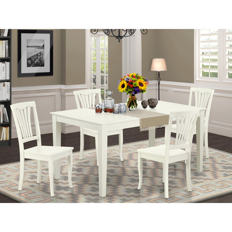 5 Piece Dining Room Furniture Set Includes a Rectangle Dining Table and 4 Wood Seat Chairs, 36x60 Inch, Linen White, White