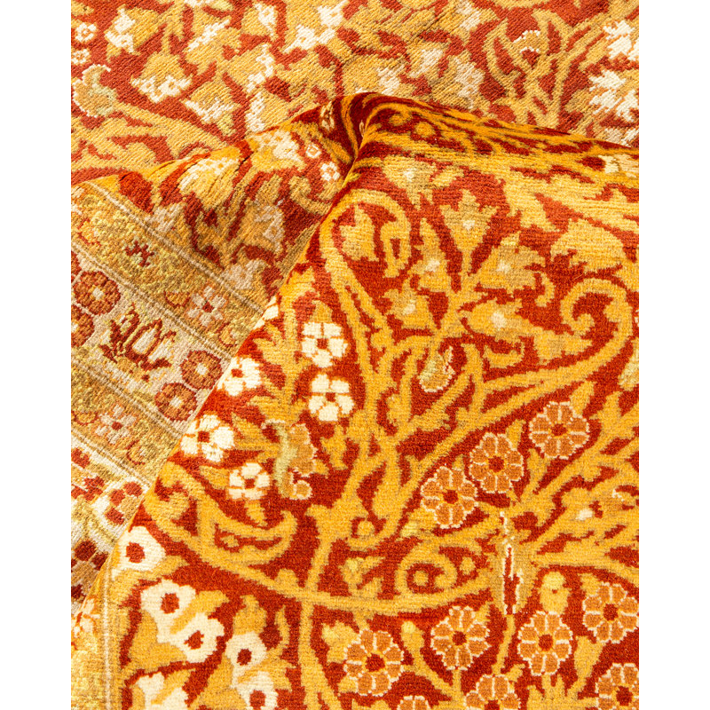 Tapis unique rouille / ivoire / orange noué à la main 8 pi 1 po x 9 pi 10 po Keller