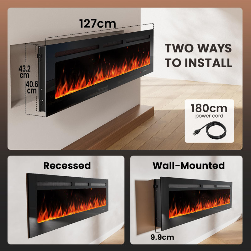 Belfry Heating Black Electric Fireplace, 10 cm H x 152.4 cm W x 43.2 cm D