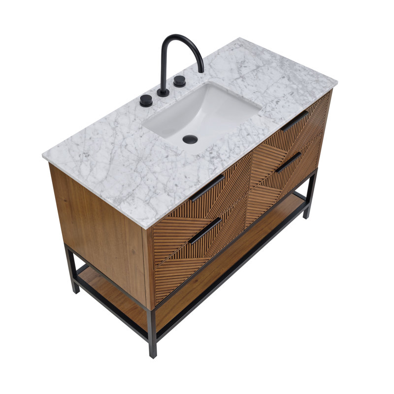 Diamond 48'' W Single Vanity, Italian Carrara Marble, Matte Black, Walnut