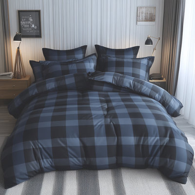 Navy Plaid Cotton Duvet Cover