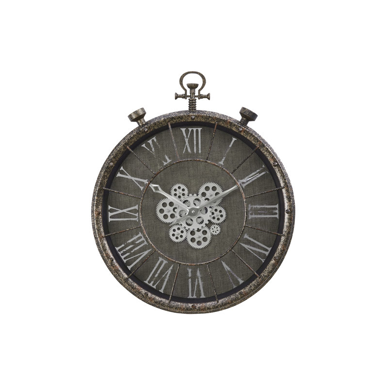 Clocks, 24" Round, Gear Mechanism, Wall Clock, Grey, Transitional