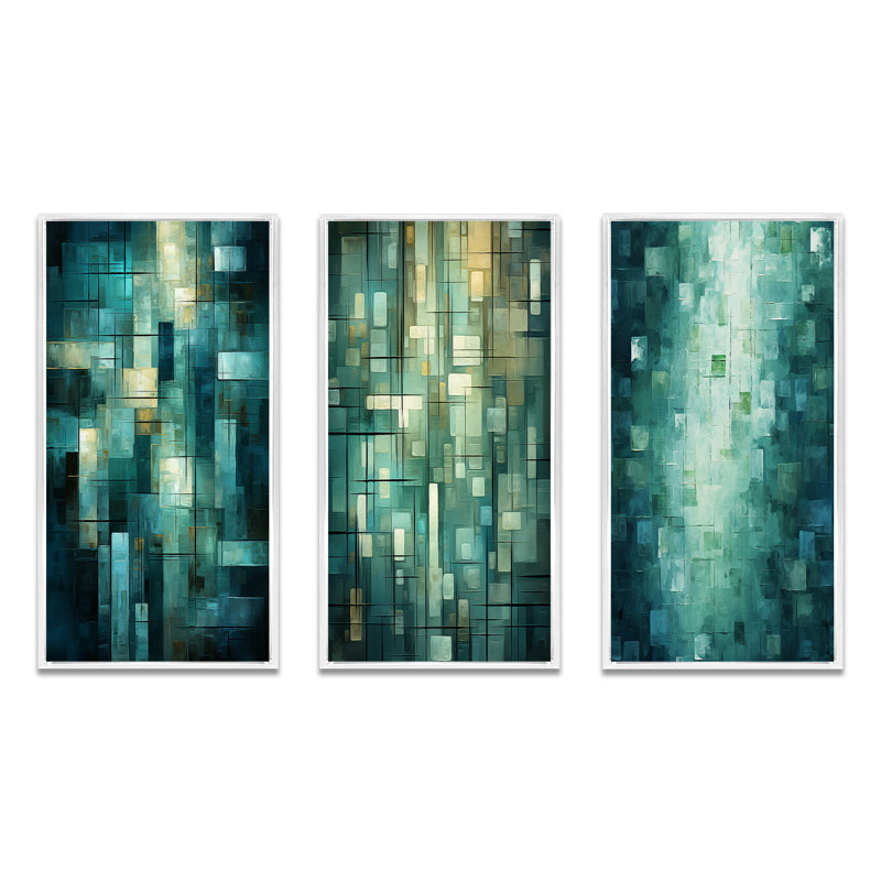 «Evanescence Of Dreams», ensemble de 3 peintures abstraites, Cadre flottant blanc, H 40 po x l 60 po