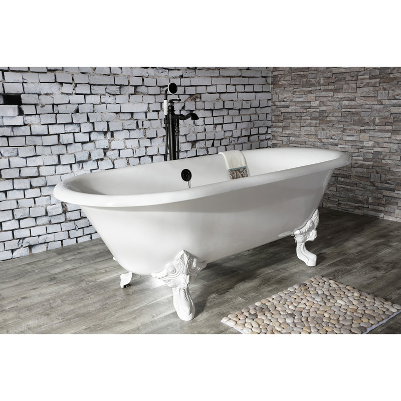 Kingston Brass Aqua Eden 72-Inch Cast Iron Oval Double Ended Clawfoot Tub (No Faucet Drillings), White