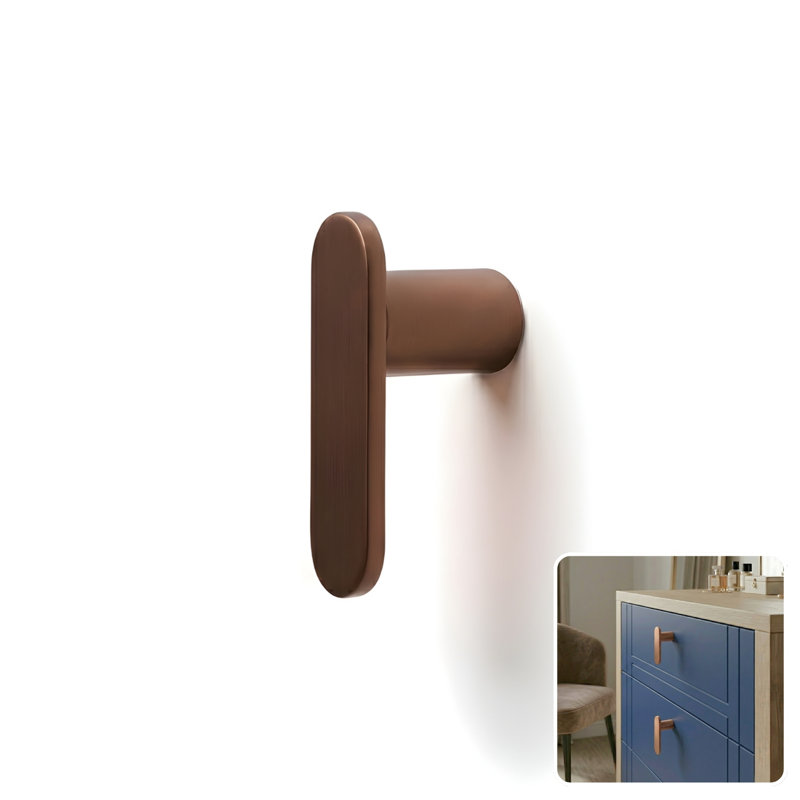 Bouton d'armoire en forme de L de style Mid-Century moderne en cuivre massif (brun) par ROUS Hardware , Cuivre (brun), 1"