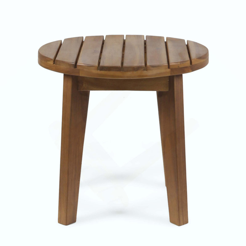 Rustic Outdoor Acacia Wood Side Table with Slat Panel Top, Compact Weather-Resistant Accent Table, Natural