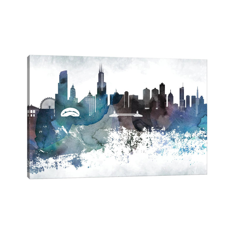 Chicago Bluish Skylines - Wrapped Canvas Print, 66.04cm H x 101.6cm W