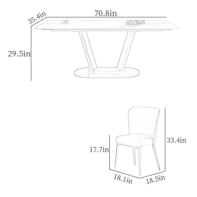Modern Rectangular Rock Slab Dining Table Sets, 29.5"H x 70.8"L x 35.4"W