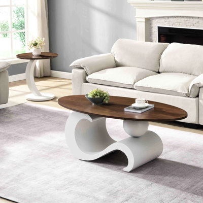 2 tables basses ovales et rondes blanches pour l'espace de vie principal, grande table 47,24 po, petite structure métallique 19,69 po, installation facile