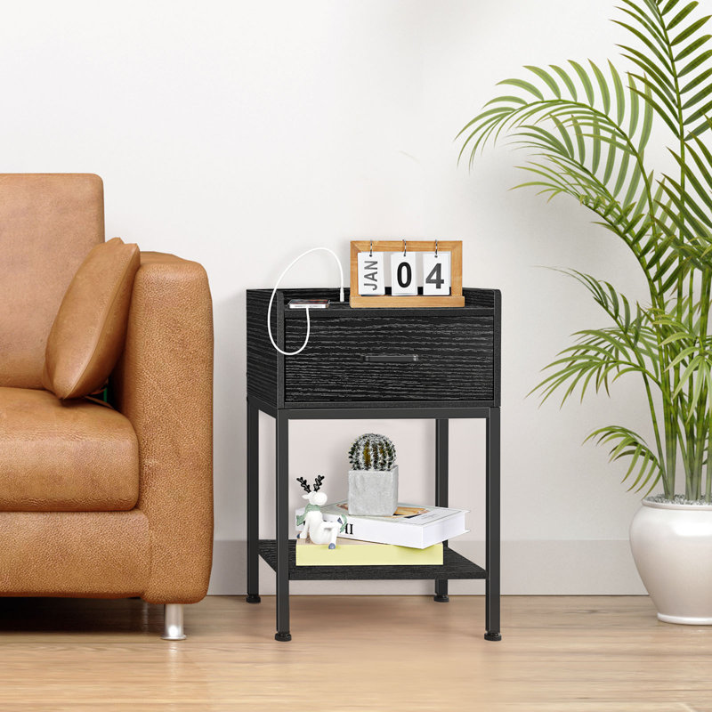 Tarocco 15.7'' W Metal Nightstand, Black
