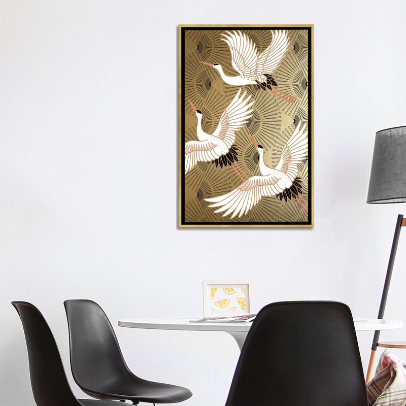 Crane japonais par Nikki Chu - reproduction, Encadrement doré, H 40 po x l 26 po x P 1,5 po