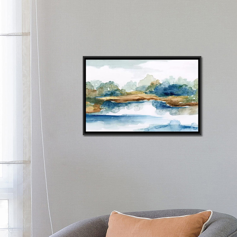 «Blue Serenity», impression sur toile, H 18 po x l 26 po x P 1,5 po, Toile avec cadre noir, Pas de tapis