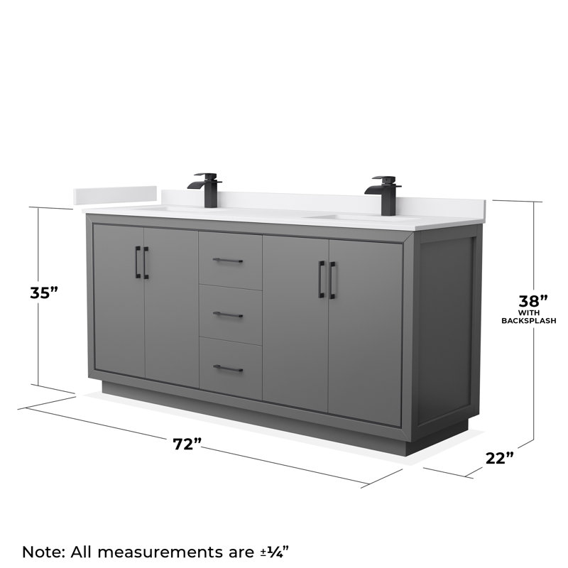 Icon 72" Double Bathroom Vanity Set, White, Dark Gray, Matte Black