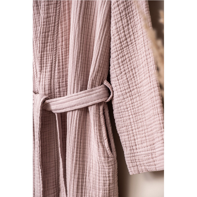 Peignoir 100% coton mi-mollet avec poches, G / TG, Poudre