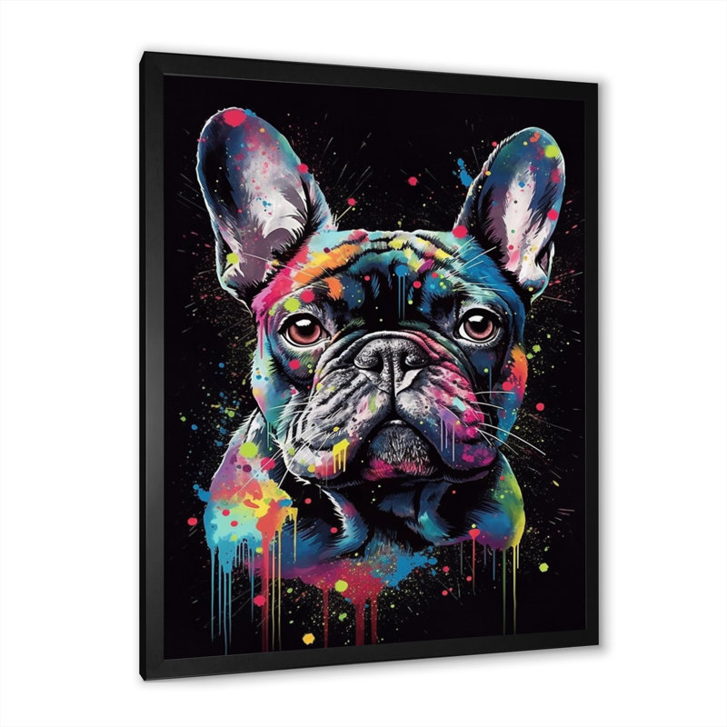 Portrait de bouledogue noir et bleu - impressions de carlin, Cadre photo noir, H 20 po x l 12 po
