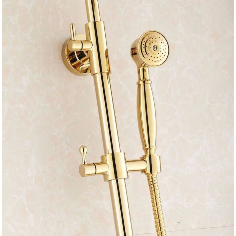 Juno Round Rain Gold Brass Shower Mixer Faucet with Hand Held Shower