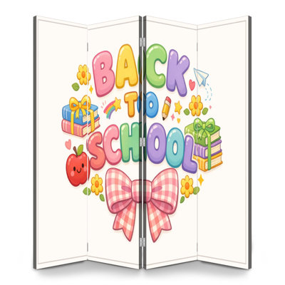 Retour à l'école 4 panneaux paravent paravent Royal coloré retour à l'école livres arcs amusant joyeux style toile écran séparateur de chambre autoportant protecteur cloison d'intimité