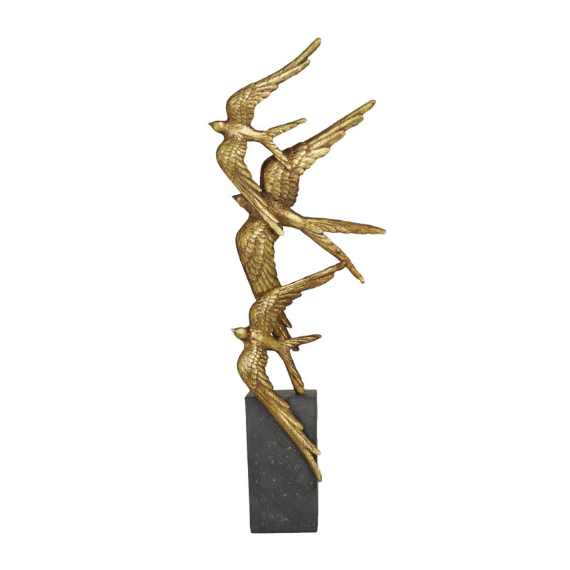 Polystone Bird Decorative Sculpture, Gold/Black, Two Bird