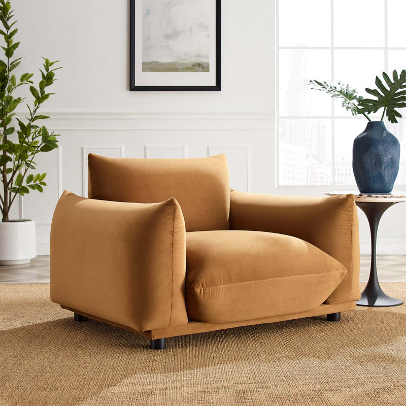Copious Performance Velvet Armchair, Cognac