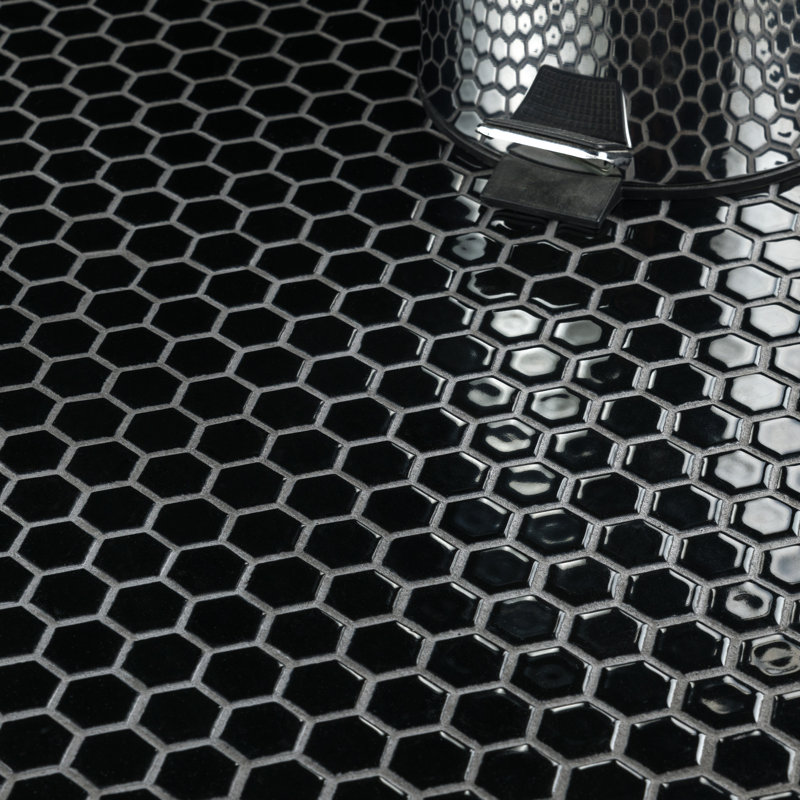 Hudson 1" x 1" Porcelain Honeycomb Mosaic Wall & Floor Tile, Black
