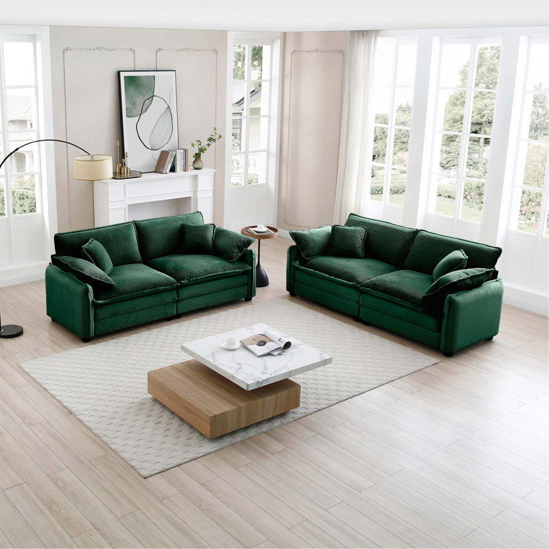 Ensemble de canapé de salon moderne deux pièces, convient pour le salon et la chambre à coucher, se compose de deux pièces de canapé 2 places, velours côtelé vert