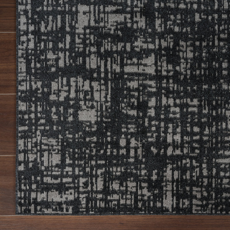 Machine Washable Frances Gray/Black Rug, Runner 3' x 12'