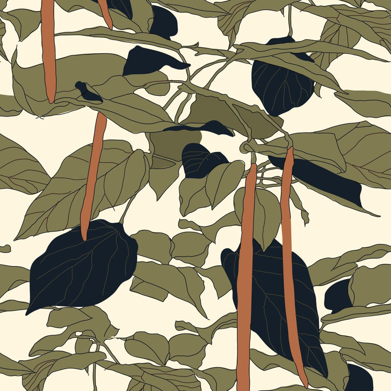 Papier peint canopée, Non encollé, Catalpa vert d'automne, Faux Grasscloth