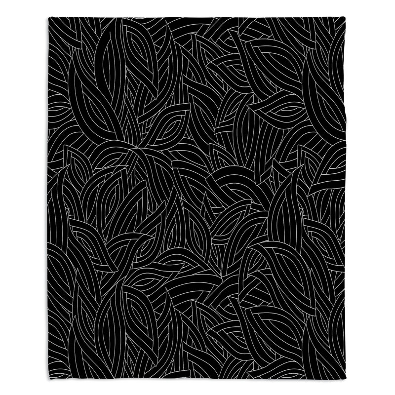 Couverture en sherpa doux leaves black, l 68 po x L 80 po