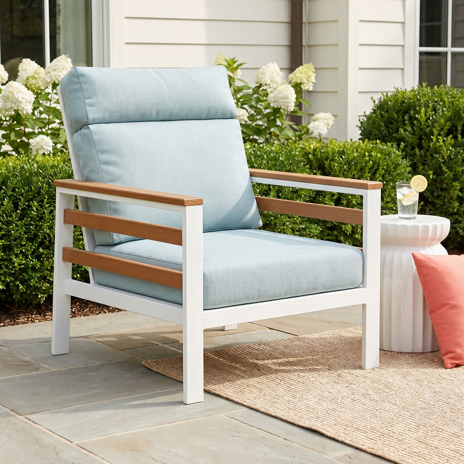 Townsend Metal Outdoor Lounge Club Chair With Sunbrella Cushion, Bliss Dew
