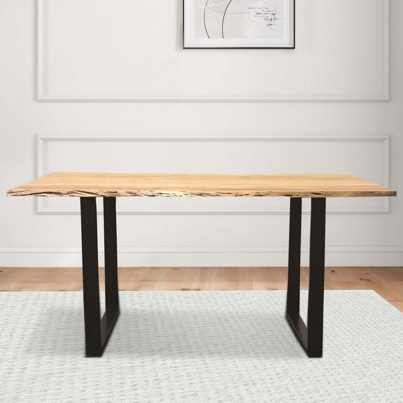 Edesville Mango Rectangular Solid Wood Top with Steel Base Dining Table
