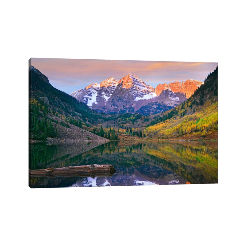 Maroon Bells Peaks Reflected in Maroon Lake, Snowmass Wilderness, Colorado 1 Piece Wrapped Canvas Wall Art