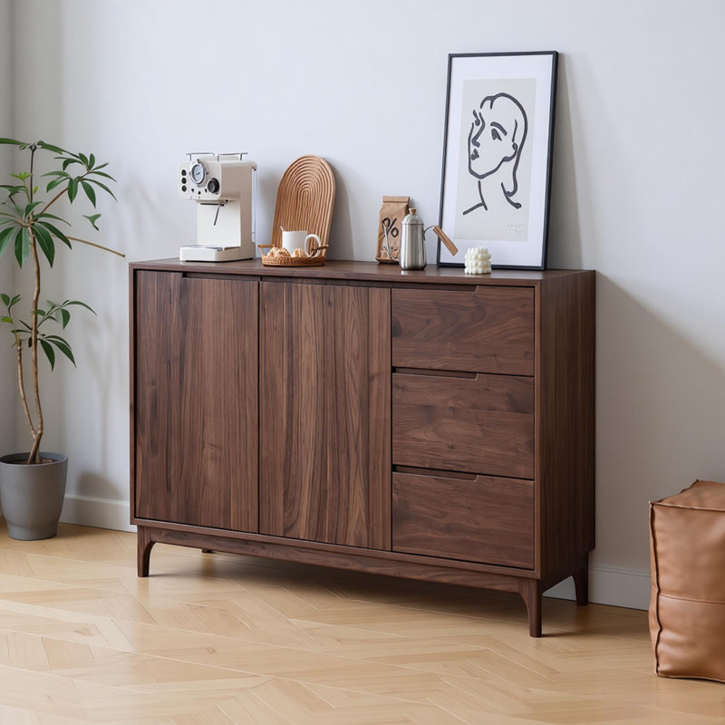 Buffet multifonctionnel en bois de noyer noir, H 35,43 po x l 47,24 po x P 15,74 po
