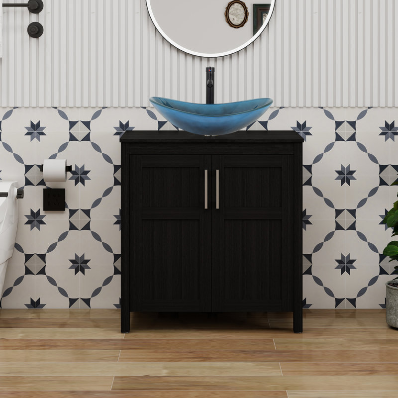 Meuble-lavabo simple 30 po avec lavabo moderne autoportant, Noir
