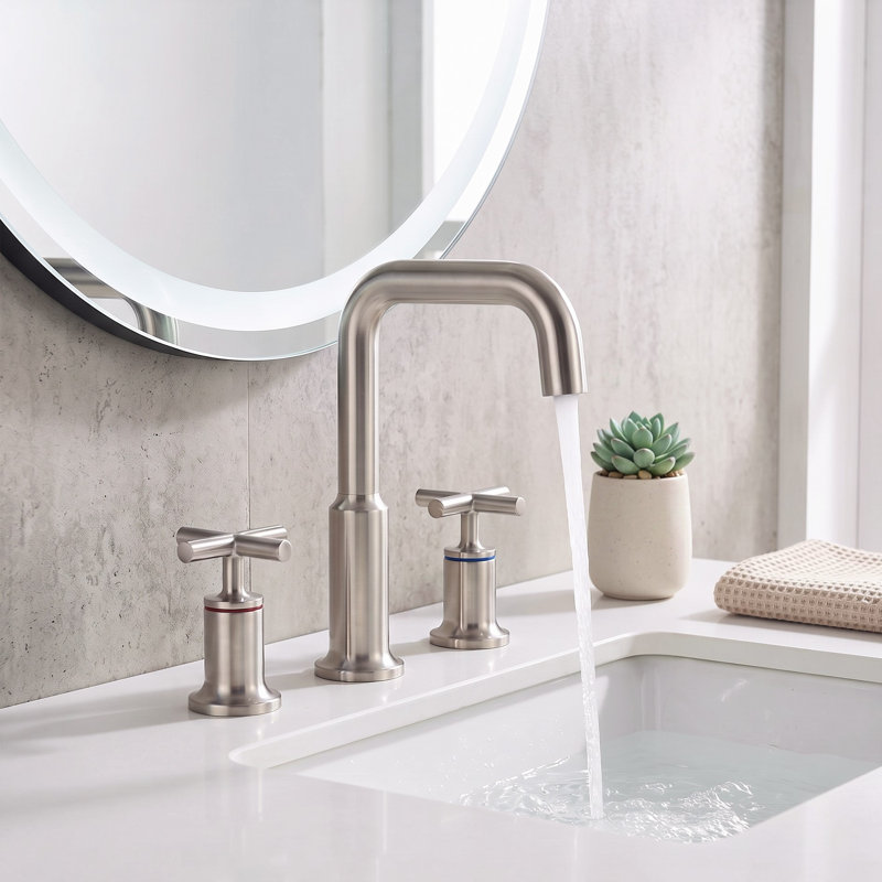 Robinet de lavabo de salle de bain espacé en laiton massif 8 "à deux poignées Primast, Brushed Nickel