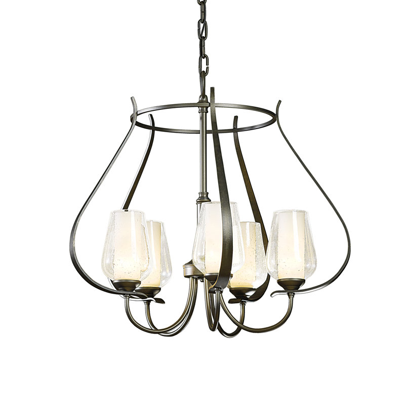Flora 5 - Light Shaded Geometric Chandelier, Opal and Seeded Glass, Dark Smoke